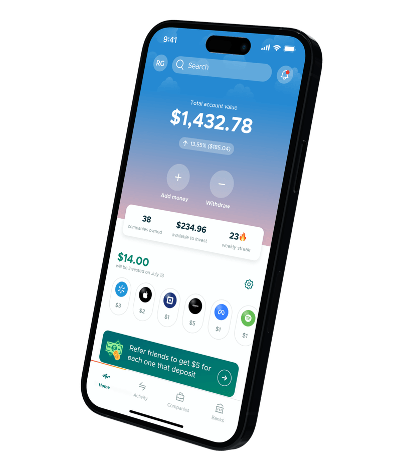 Grifin app home screen showing recent stock purchases